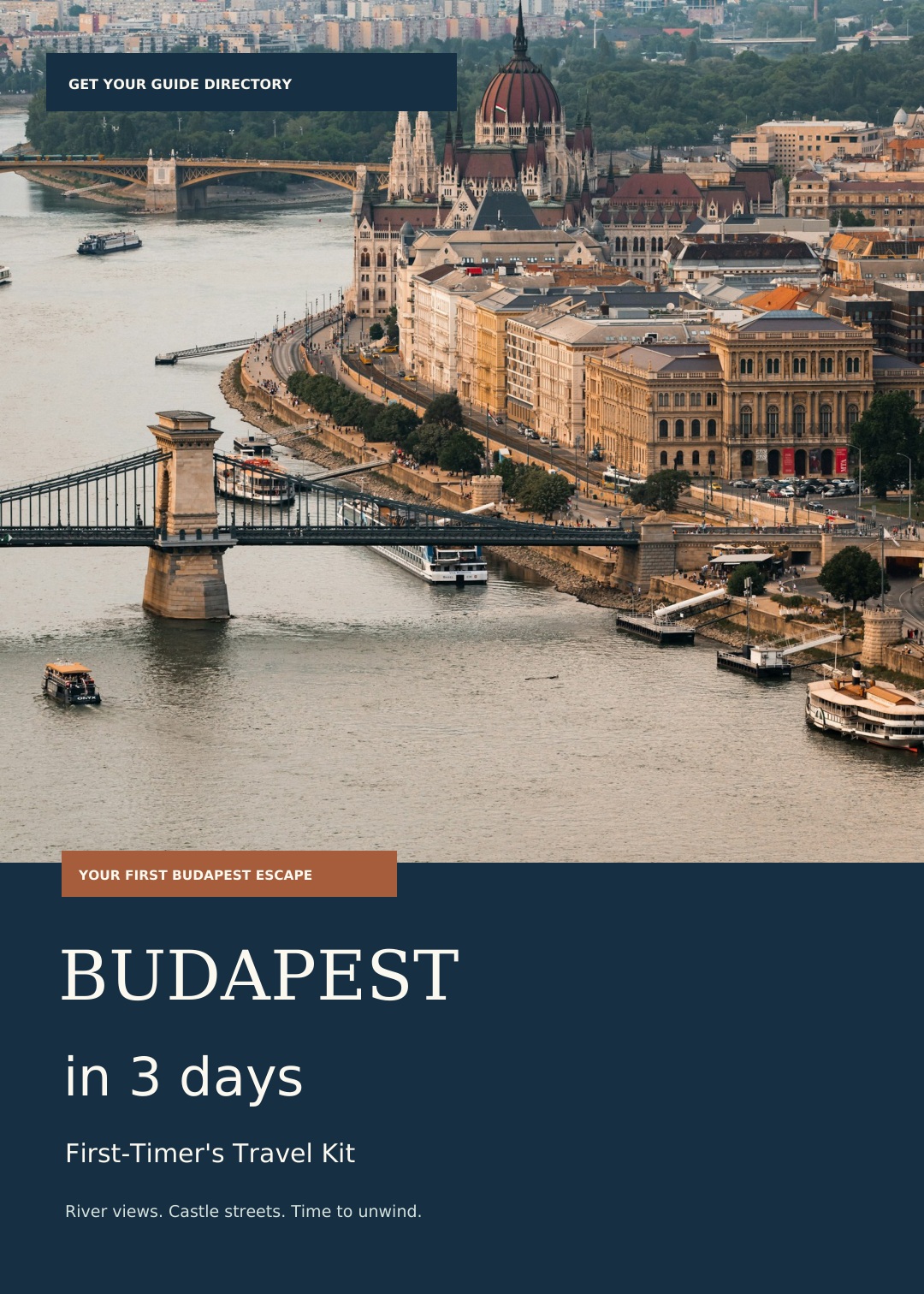 Cover of the Budapest in 3 Days travel guide with a Danube cityscape photograph.