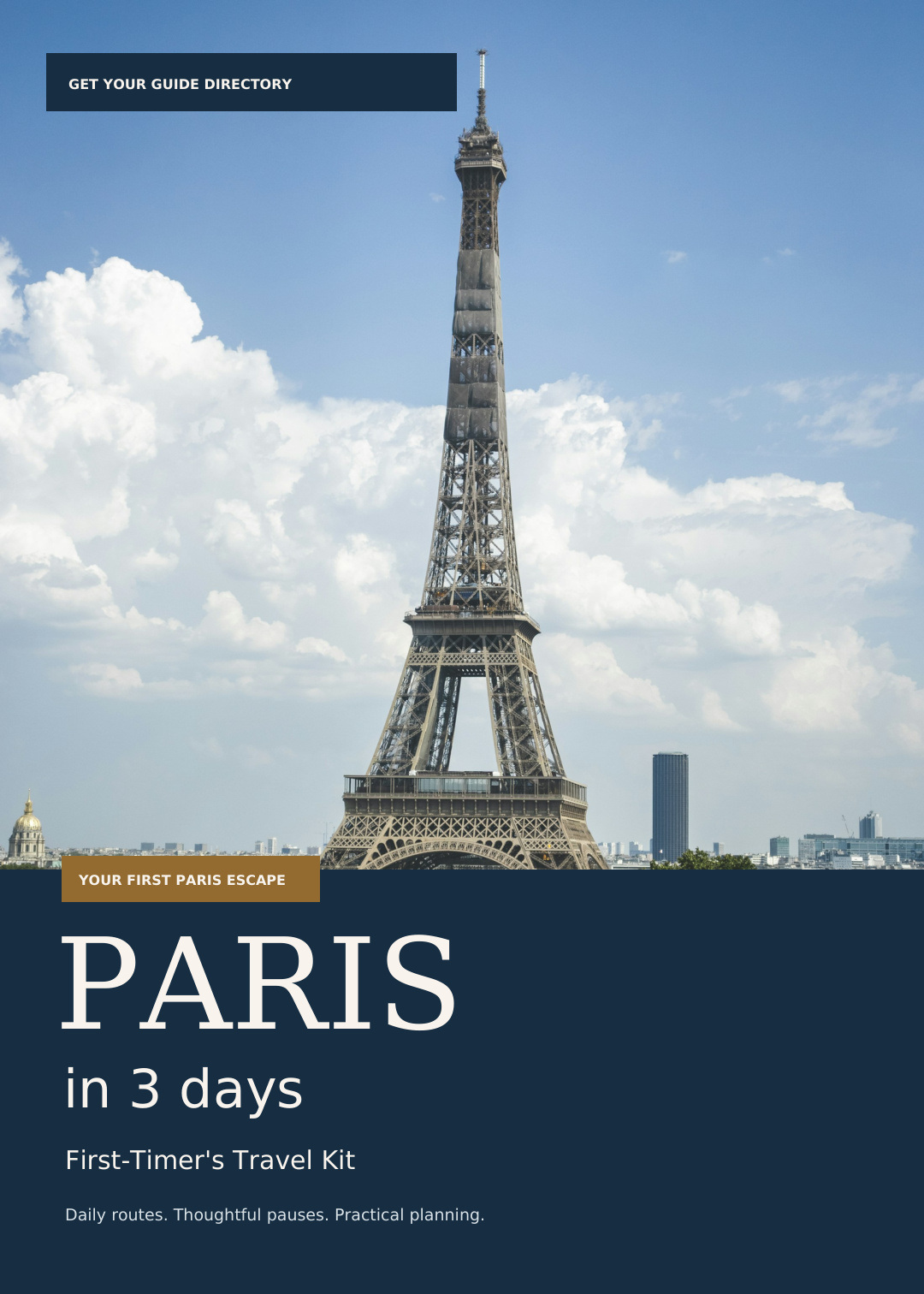 Paris in 3 Days — First-Timer’s Travel Kit complete guide cover featuring the Eiffel Tower