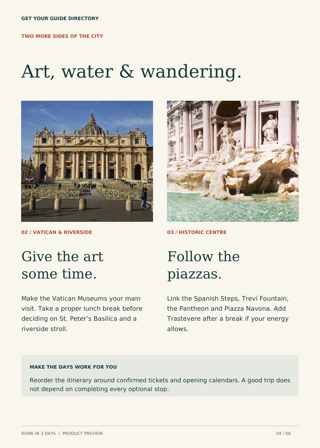 Preview of days two and three, with St. Peter’s Basilica and Trevi Fountain photographs